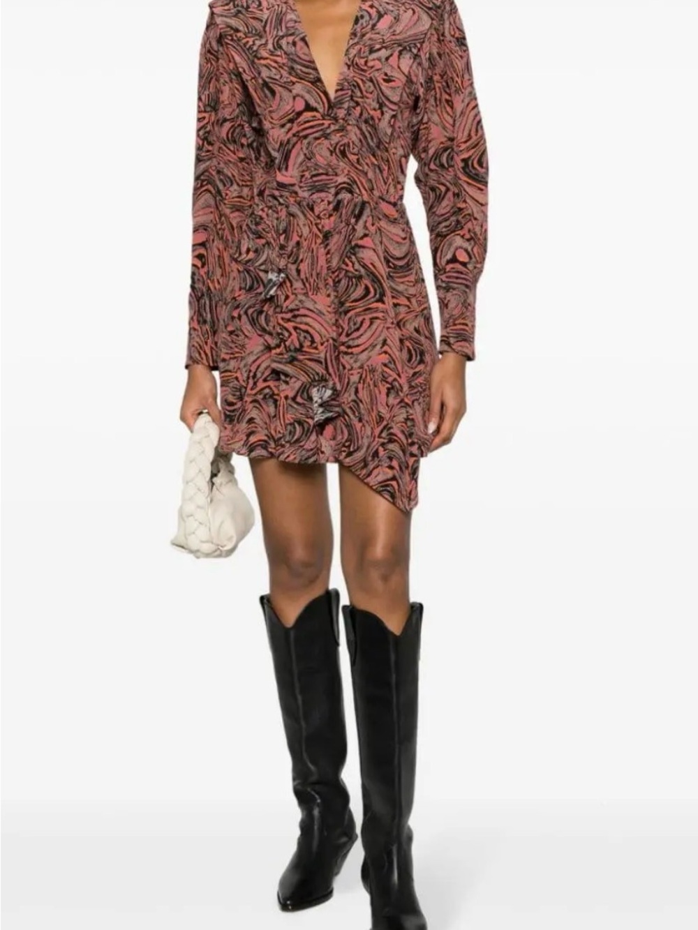 IRO Paris Masca Swirl Print Silk Mini Dress V-Neck Long Sleeve Size 36/US 4